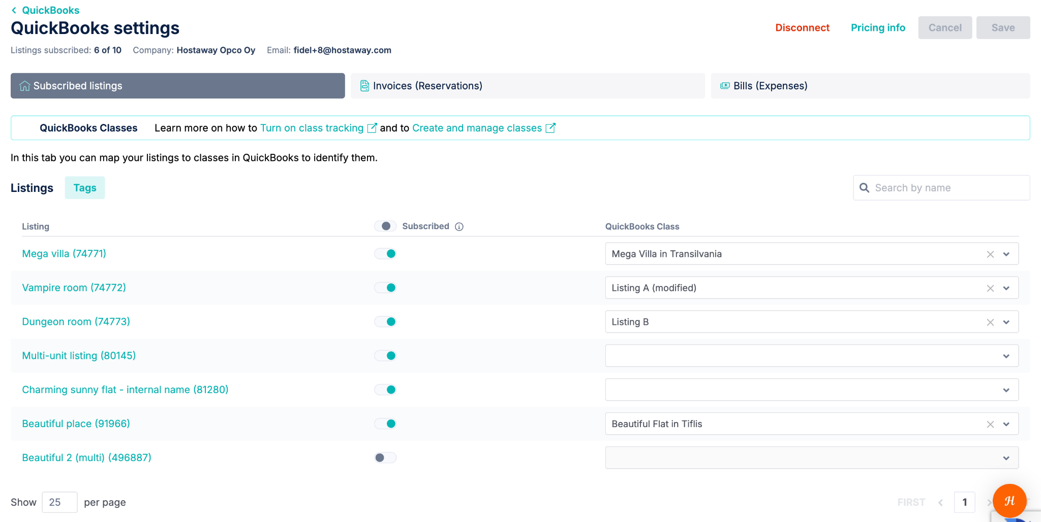 Subscribed listings tab