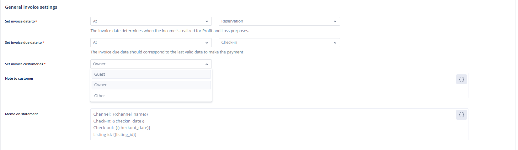 General invoice settings