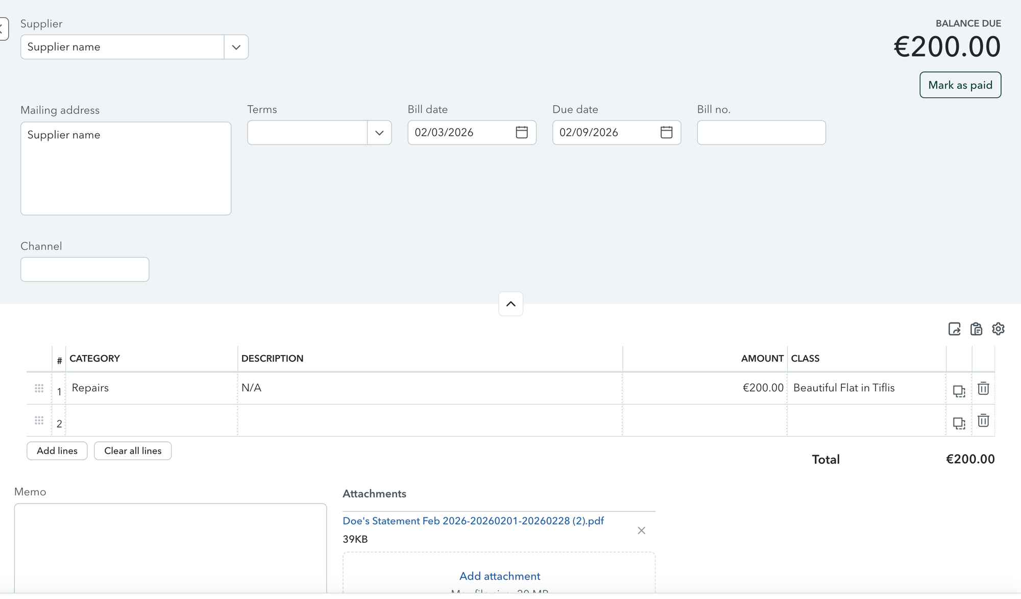 Bill in QuickBooks Online
