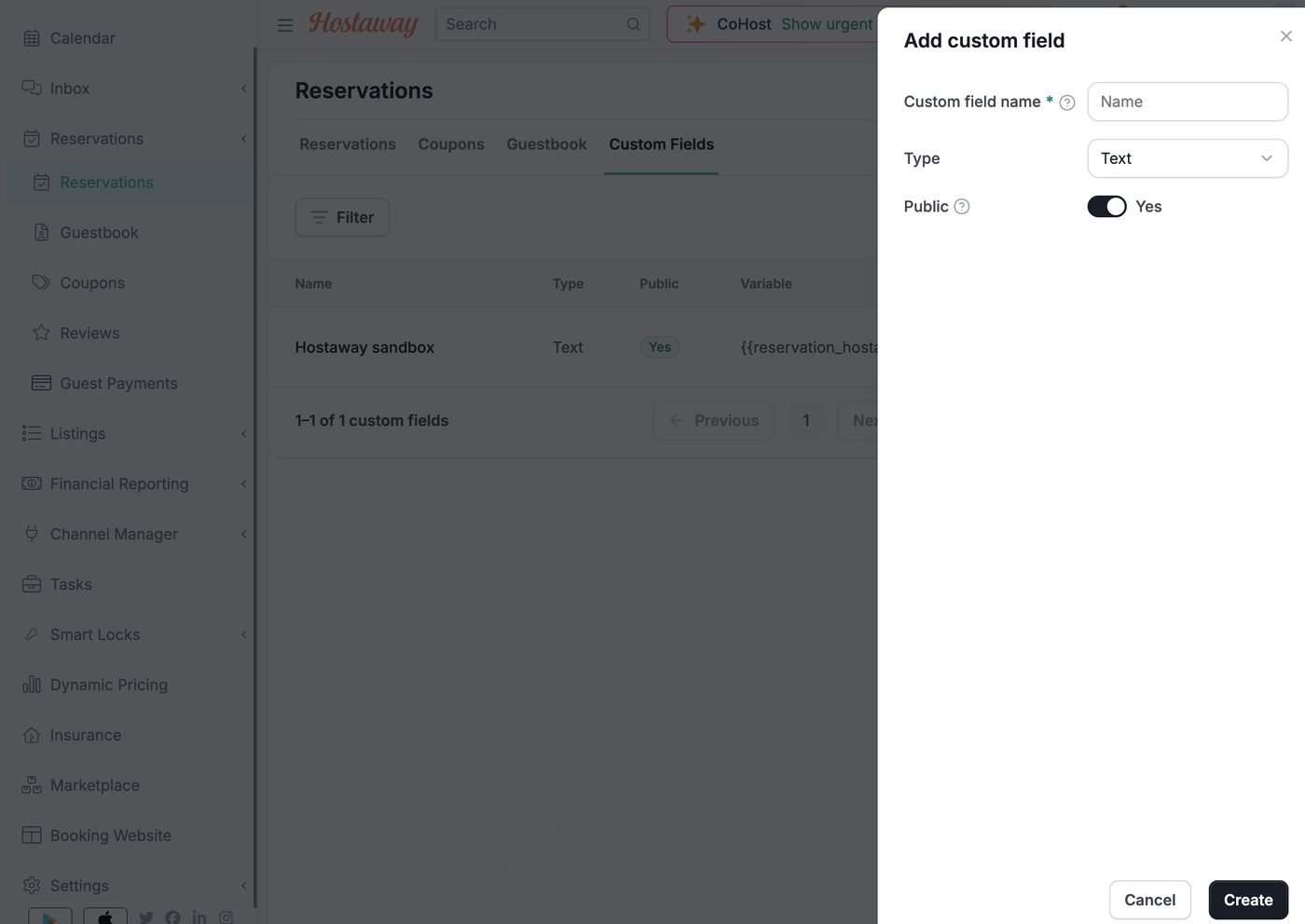 Hostaway custom field